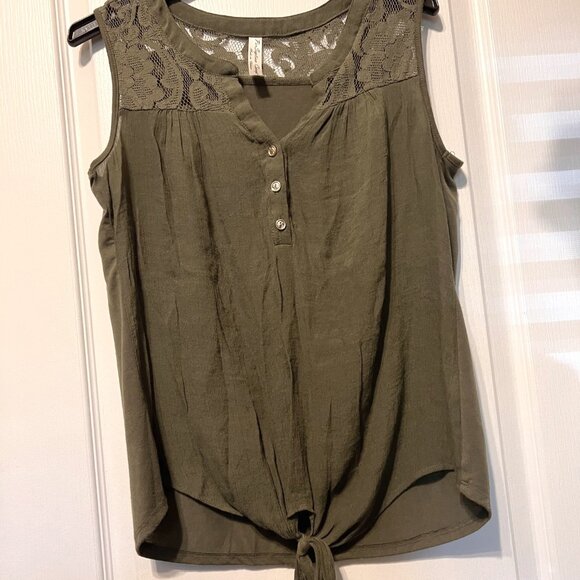 PerSeption Concepts Women's Top-Sleeveless-Tie-Lace-Med.-Olive/Army Green - Picture 2 of 13